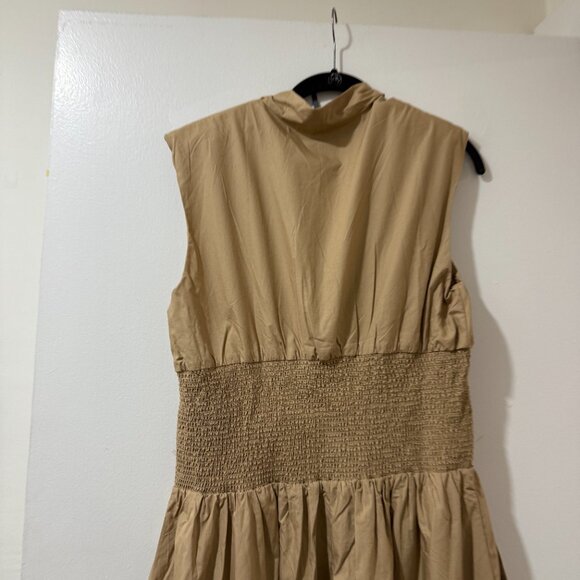 🏷 *NWT* ✨ Anthropologie Maeve Neutral Smocked Midi Dress 🤍🌾 - Picture 6 of 11